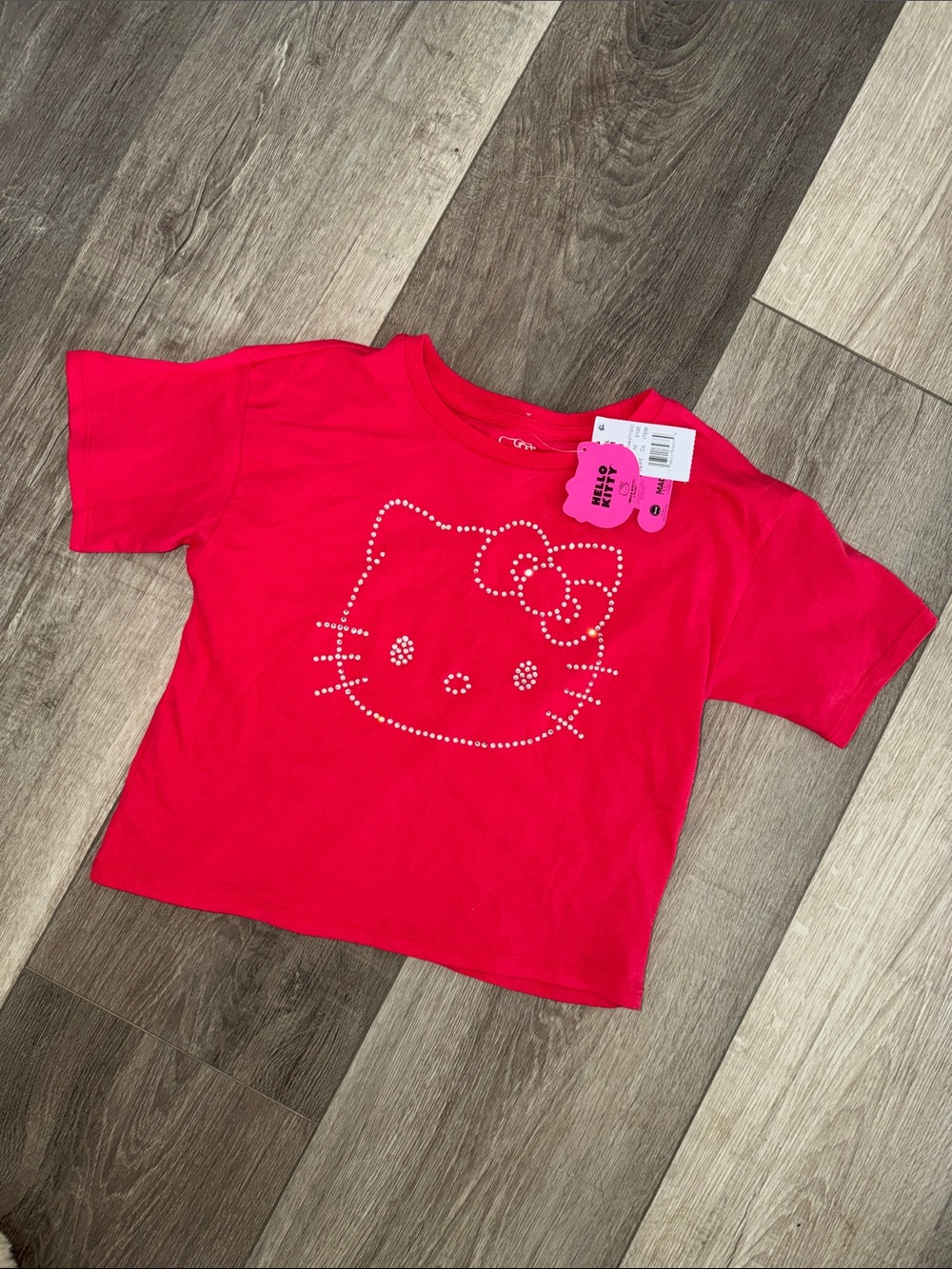 Hello Kitty Hot Pink Short Sleeve Tee with Crystal Outline
